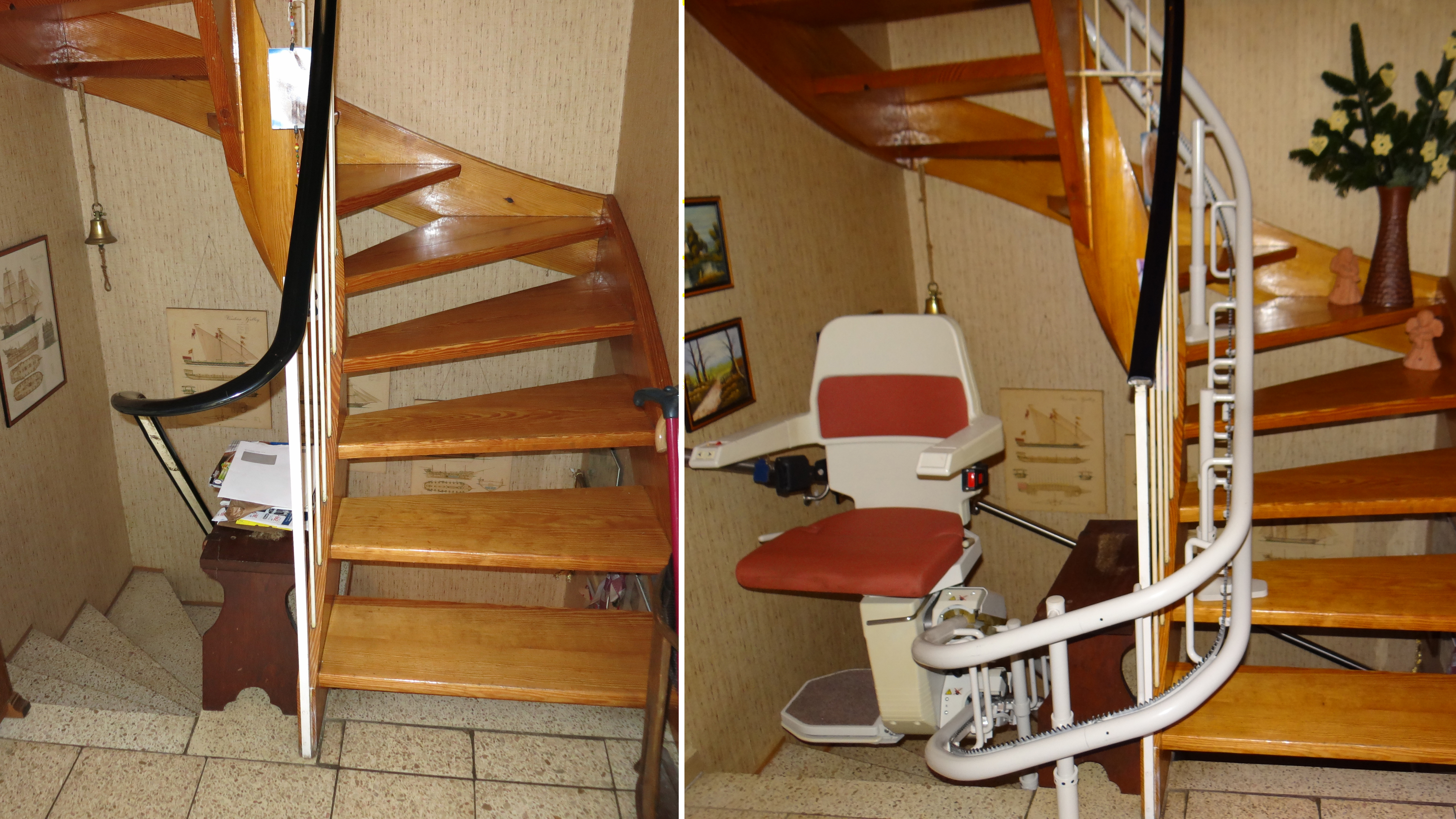 Vorher-Nachher-Aufnahmen, Einbau Treppensitzlift