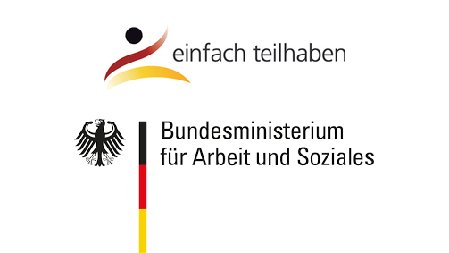 Logo Informationsportal einfach teilhaben und Logo Bundesministerium für Arbeit und Soziales.