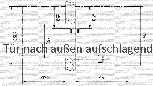 Grundrissskizze mit dem Schriftzug: Tür nach außen aufschlagend.