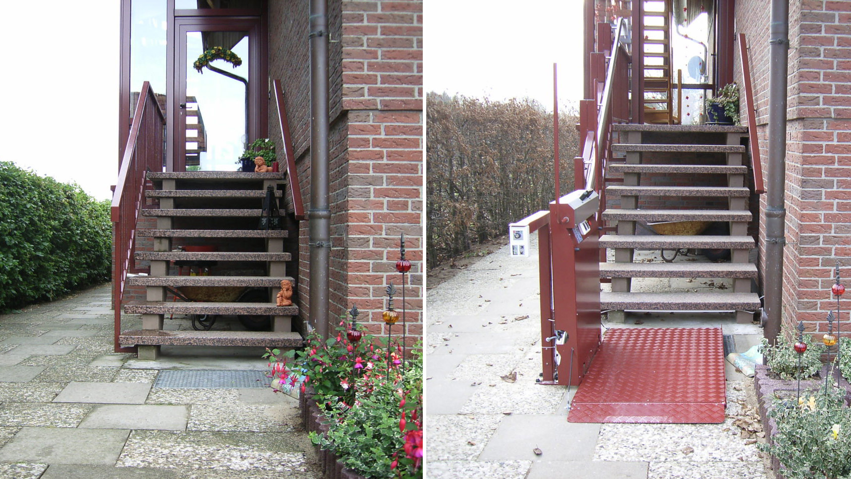 Vorher-Nachher-Aufnahmen, Schrägaufzug zur Treppenüberwindung