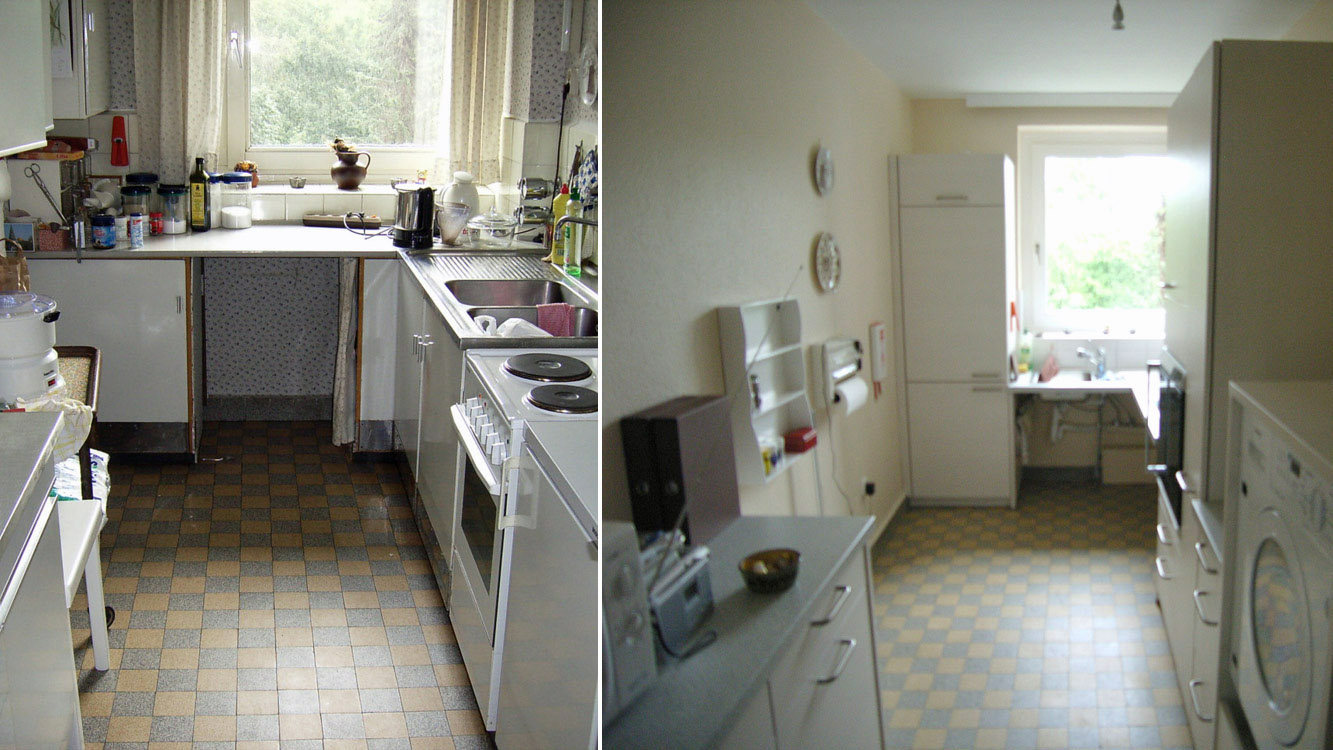 Vorher-Nachher-Aufnahmen, Umbau einer Küche