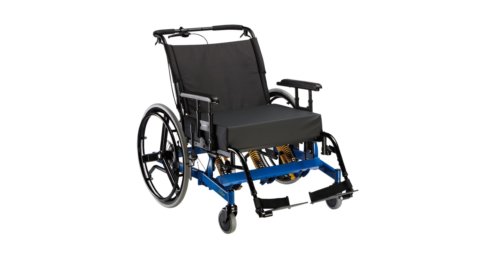 Winkelverstellbarer, extrabreiter Rollstuhl , zum Fahren und Schieben, mit Greifreifen und Fußstützen