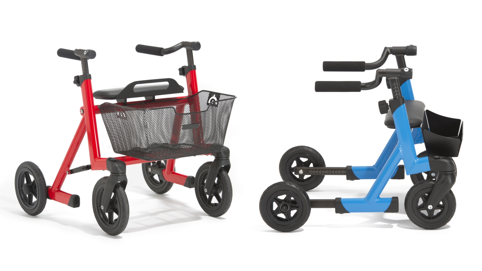 Zwei Rollatoren für Kinder mit Transportkörben