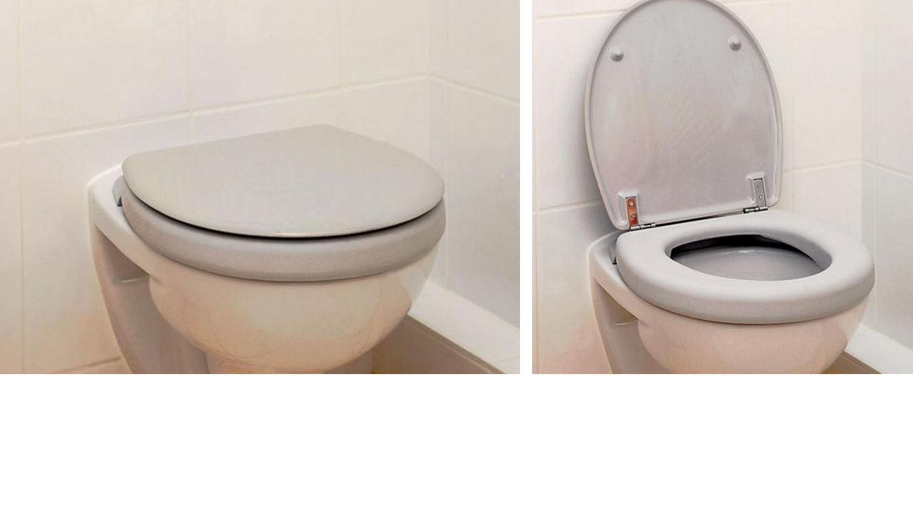 Antidekubitussitz für die Toilette (2 Fotos: auf- und zugeklappt)