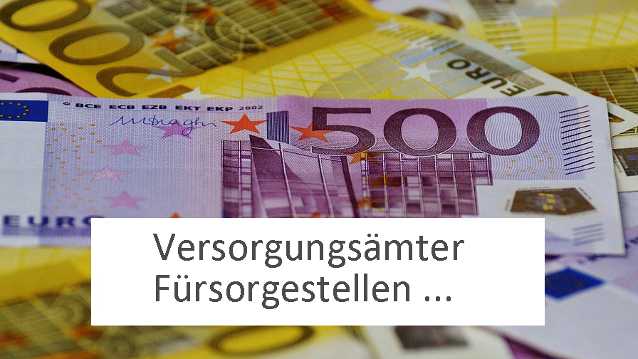 Symbolbild pixabay.de: Geldscheine, hinzugefügter Schriftzug "Versorgungsämter, Fürsorgestellen"