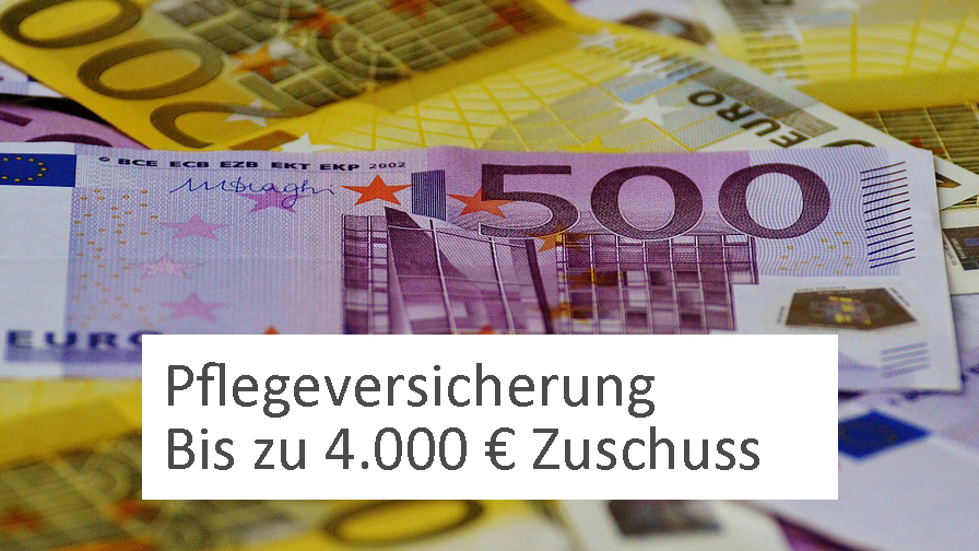 Symbolbild pixabay.de: Geldscheine, hinzugefügter Schriftzug "Pflegeversicherung"