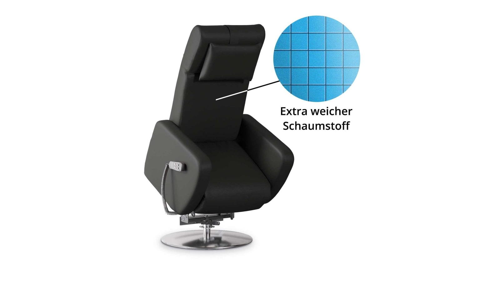  Drehsessel überzeugt mit funktionalem Design und optimaler Dekubitus-Prophylaxe dank extra weicher Polsterung.