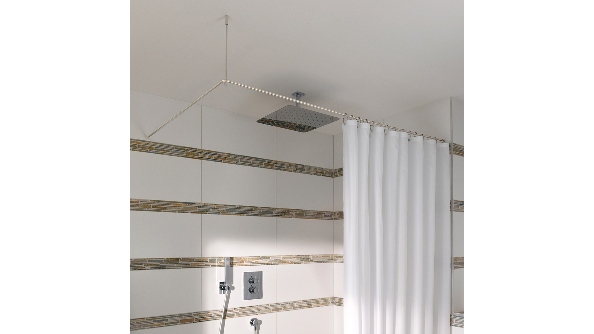 Duschvorhangstange für die Badewanne, L-Form, Wandhalter / Deckenhalter