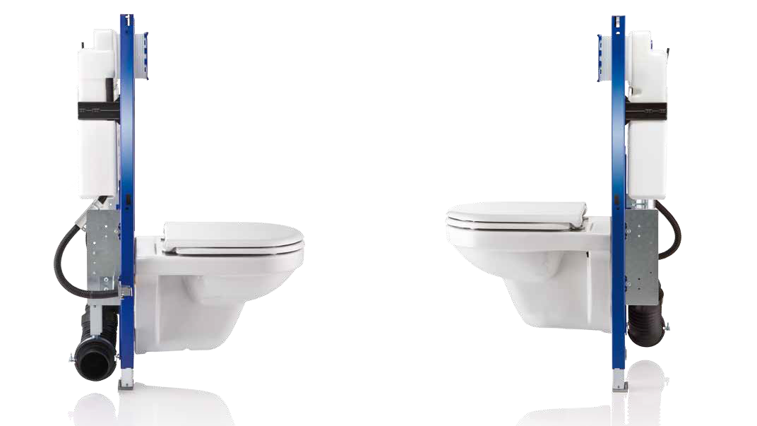 Bildkollage mit zwei WC-Elementen. Beim linken Bild beträgt die Sitzhöhe 41 und beim rechten Bild 49 cm.