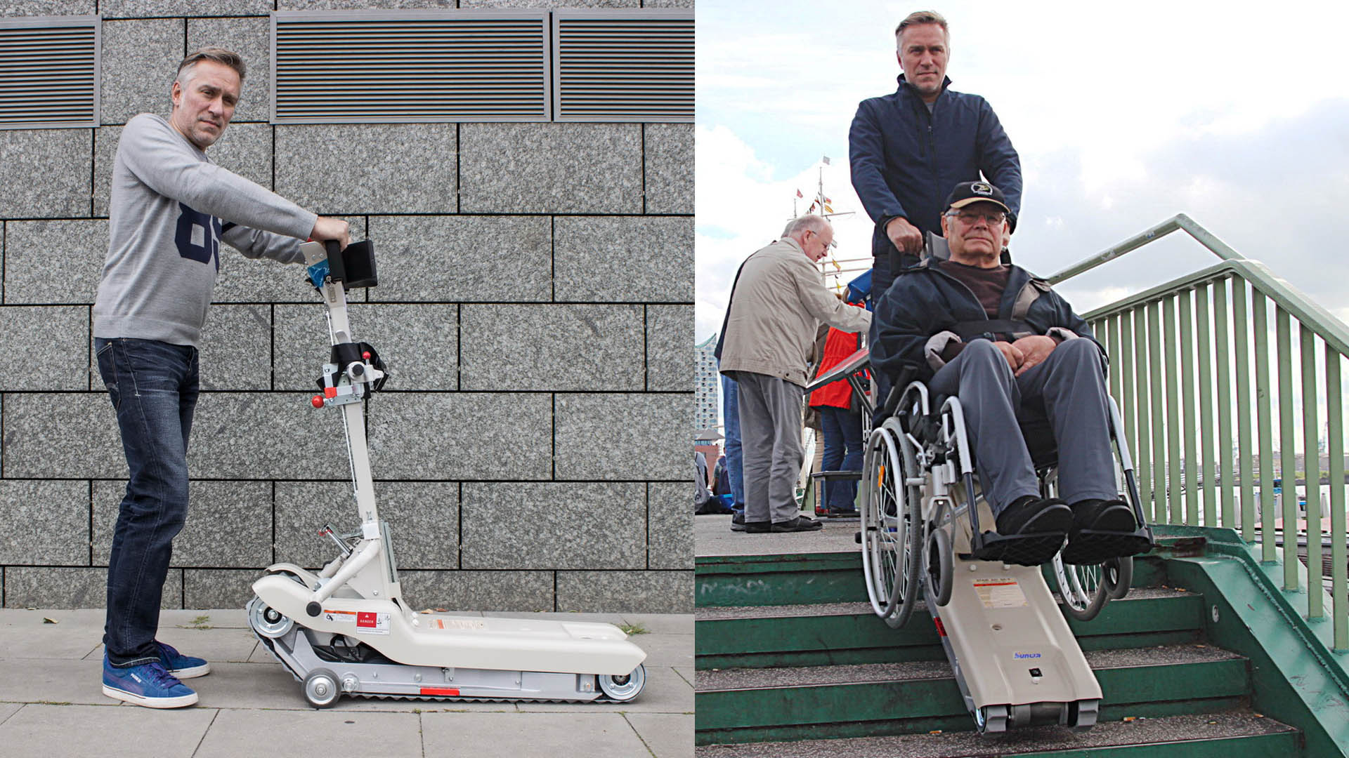 Treppensteiger SA-3: Foto Ausgangssituation und Foto Anwendung an einer Treppe