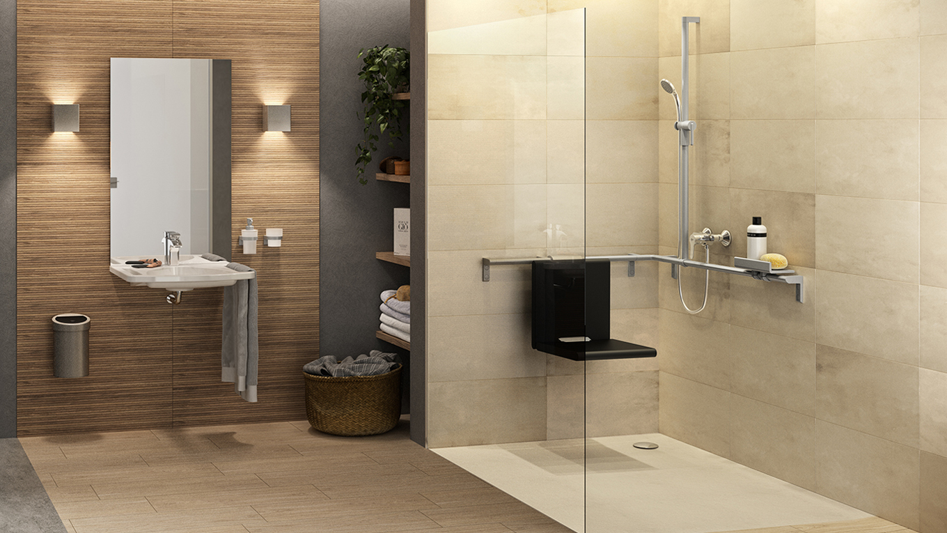 Der Duschsitz ist klappbar.