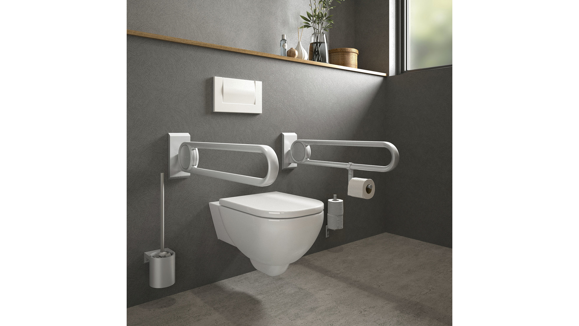 Stützklappgriffe ermöglichen Abstützen und Greifen am WC.