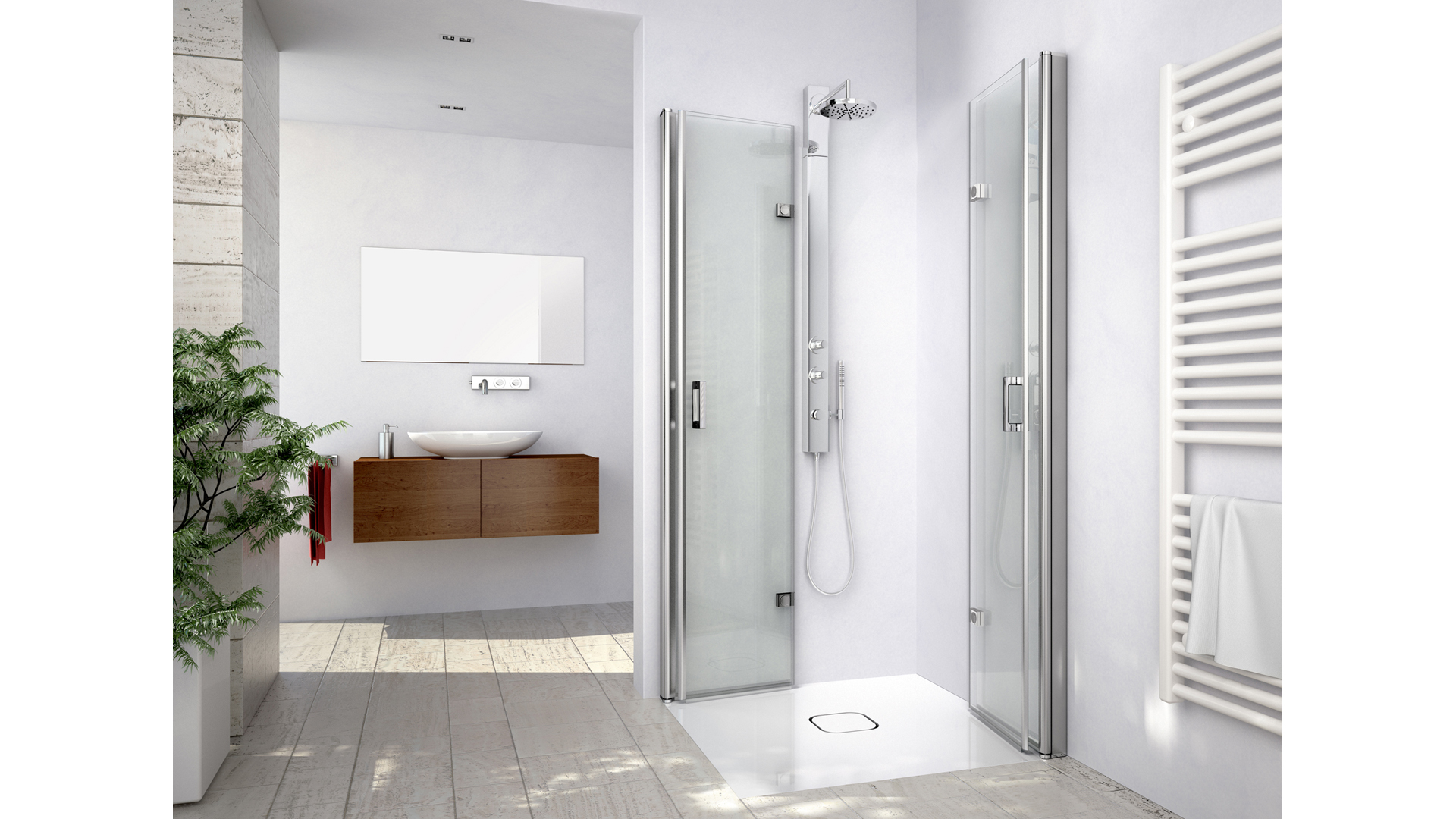 Eckdusche mit barrierefreier Duschabtrennung