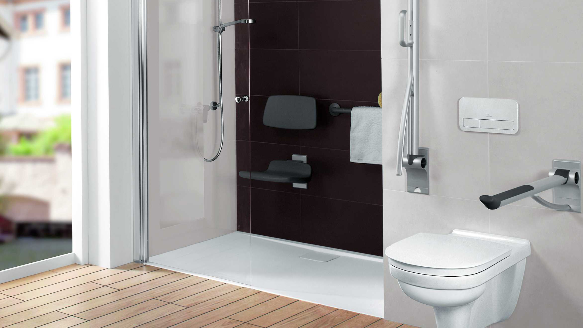 Bespiel für barrierefreie und barrierearme Badezimmerumbauten.