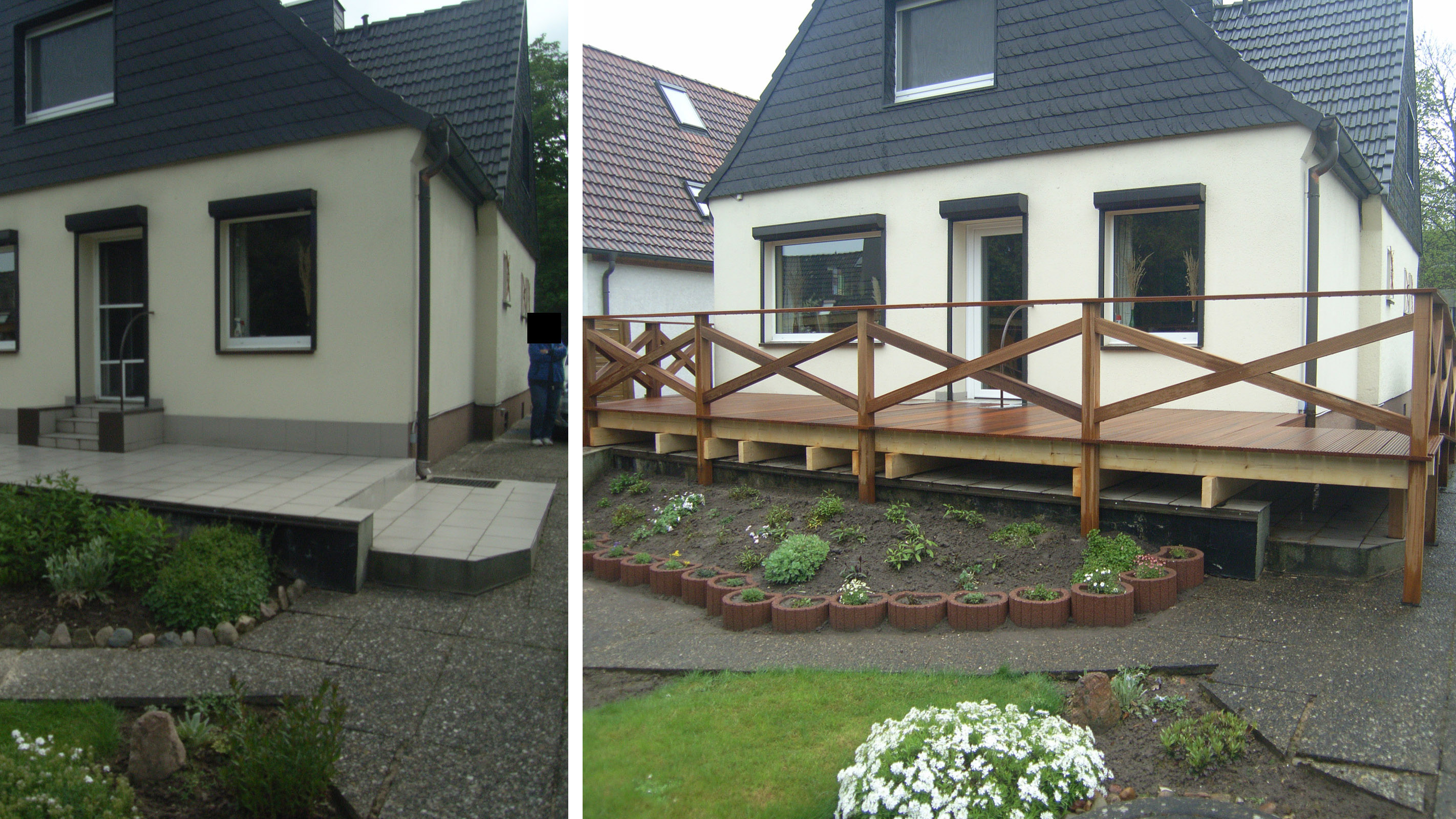 Die Terrasse wurde mit einer Holzkonstruktion barrierefrei zugänglich gemacht.