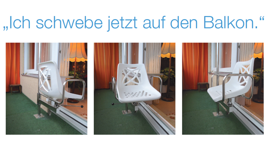 Drehender Sitz an einer Boden-Decken-Stange für den Zugang zum Balkon (Bild Verein Stadtteilarbeit)