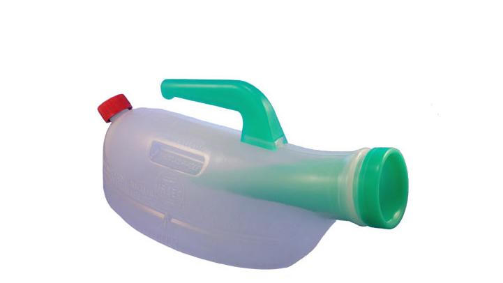 Urinflasche mit Haltegriff und Verschlusskappen