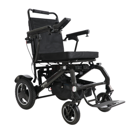 Elektrorollstuhl carbon: Elegantes Schwarz, hohe Reichweite, leichtes Gewicht.