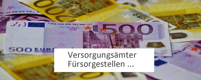 Geldscheine (www.pixabay.com). Hinzugefügter Schriftzug: Versorgungsämter, Fürsorgestellen