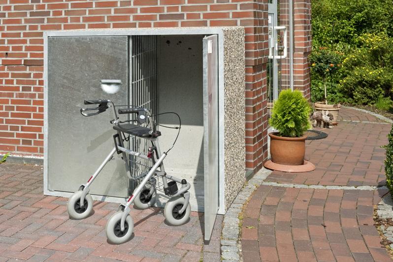 Doppeltürige Rollatorbox mit Rollator