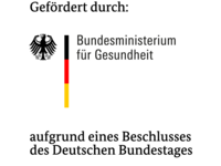 Logo Bundesministerium für Gesundheit. Schriftzug: Gefördert aufgrund eines Beschlusses des Deutschen Bundestages