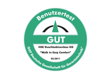 Gütesiegel der Deutsche Gesellschaft für Gerontotechnik, Benutzertest GUT, HSK Duschkabinenbau, Walk in Easy Comfort, 02/2011