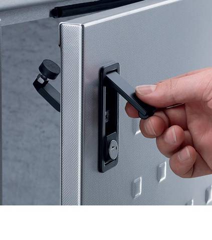 Mülltonnenbox, Detail Klapphebelverschluss