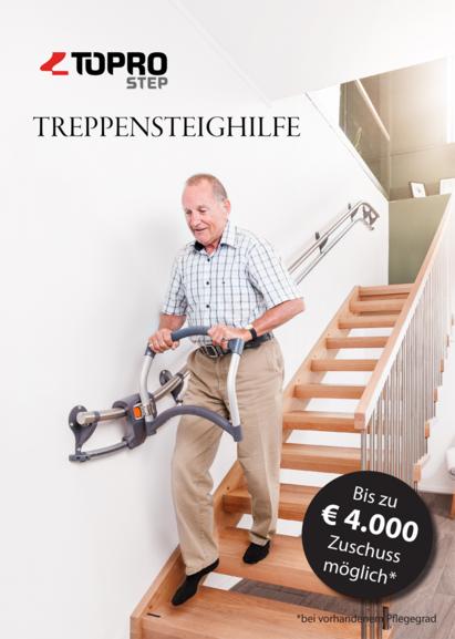 Titelseite Broschüre Toprostep Treppensteighilfe - Bis zu 4000 Euro Zuschuss möglich!