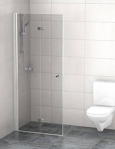 Dusche mit Faltpendeltür